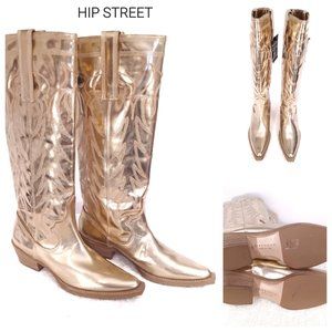 GIVENCHY Metallic Gold Chrome Leather Cowboy Boots NWT 39 8